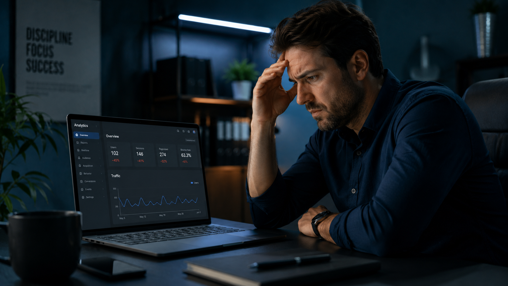 Late Night Work Stress In Modern Office
