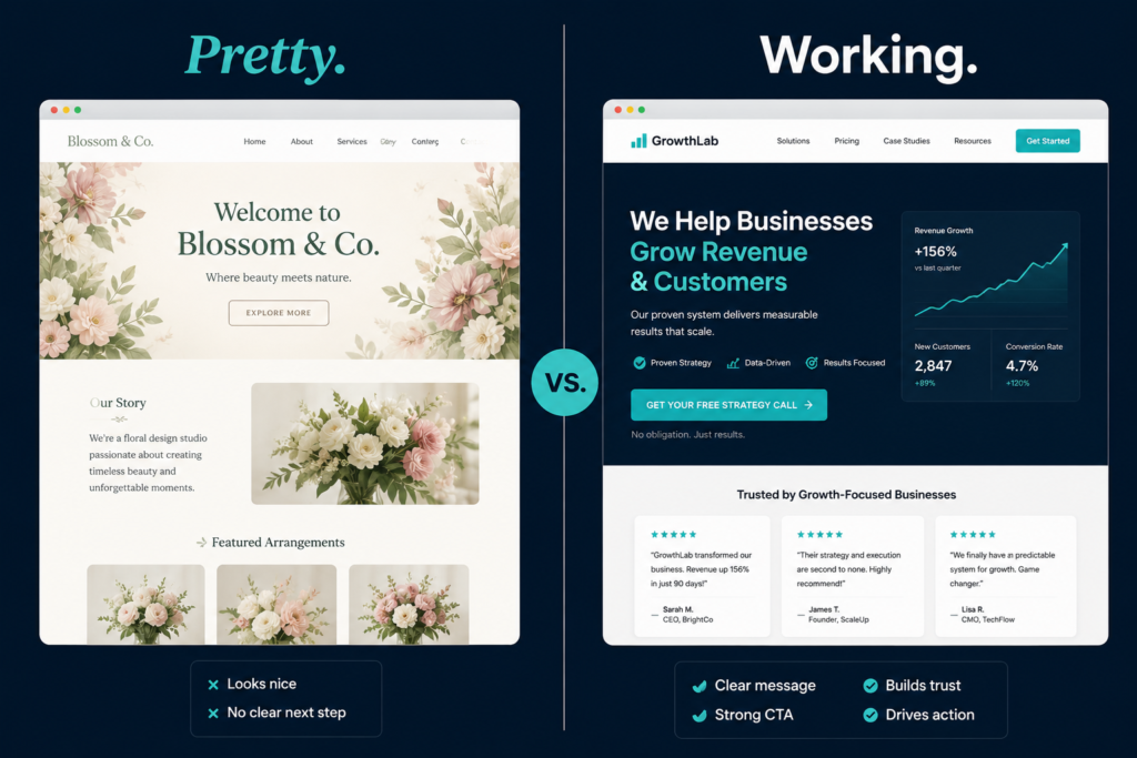 pretty vs working website design comparison