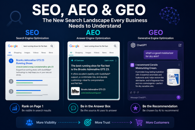 seo, aeo & geo overview graphic